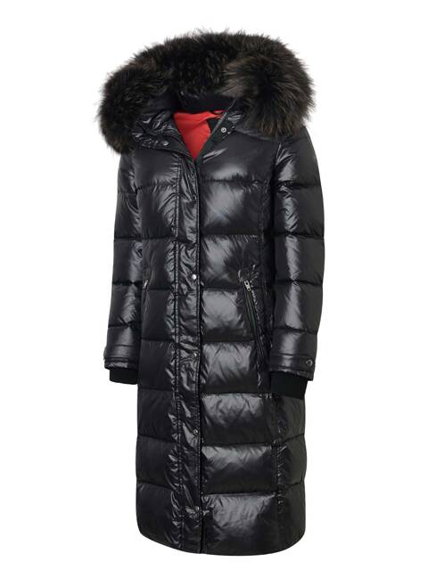 Péřový kabát s kapucí a límcem z mývala ROCKANDBLUE FARROW COAT 110 cm